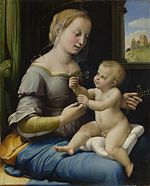 Mother and child interaction as observed by Raphael, National Gallery Raphael - The Madonna of the Pinks.jpg