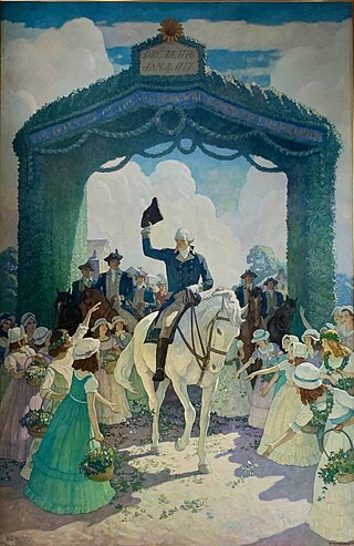 <i>Reception to Washington on April 21, 1789, at Trenton on his way to New York to Assume the Duties of the Presidency of the United States</i> Painting by N. C. Wyeth