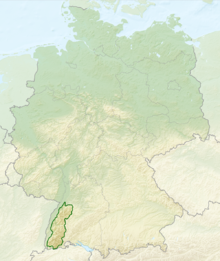 Mapa de ubicación de la Selva Negra (delineado en verde) dentro de Alemania.