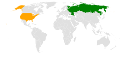 Mappa che indica le posizioni di Russia e USA