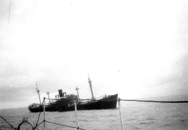 MV Hannover listing before her capture on 6 March 1940