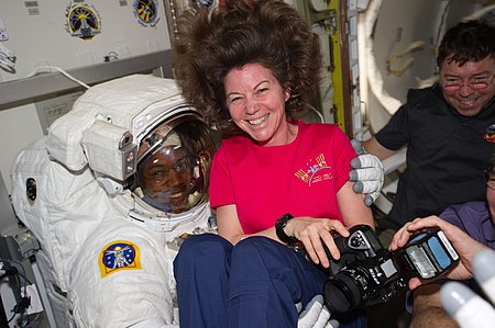 STS-133 ISS-26 Alvin Drew jokes with Cady Coleman.jpg