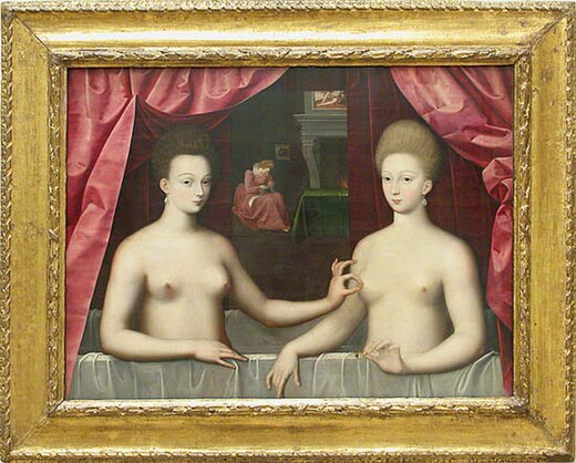 Dubbelportret uit 1594 waarvan verondersteld wordt dat het Gabrielle d'Estrées en haar zuster de hertogin de Villars voorstelt (Louvre)