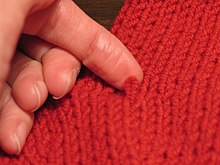 A dropped stitch, or missed stitch, is a common error that creates an extra loop to be fixed. Slipped stitch mistake.jpg