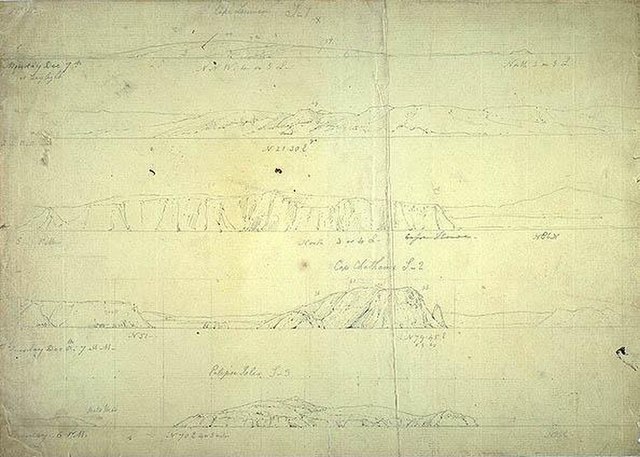 South Coast: Cape Leeuwin, Cape Chatham and Eclipse Isles, Westall's first sketch of an Australian landscape
