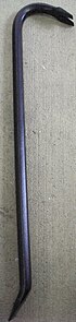 A crowbar with a curved chisel end to provide a fulcrum for leverage and a goose neck to pull nails Standard Crowbar Black.jpg