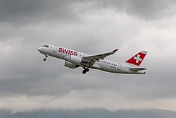 Swiss Bombardier CS100, GVA, Le Grand-Saconnex (EB190155) (cropped)