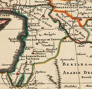 Map of Syria in the Ottoman Empire in 1600.