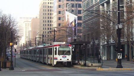 TRAX train downtown