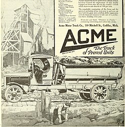 Typischer Acme-LKW als Kipper in einer Anzeige von 1919.