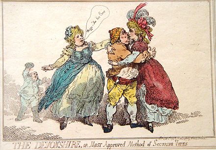 "THE DEVONSHIRE, or Most Approved Method of Securing Votes," by Thomas Rowlandson, 1784