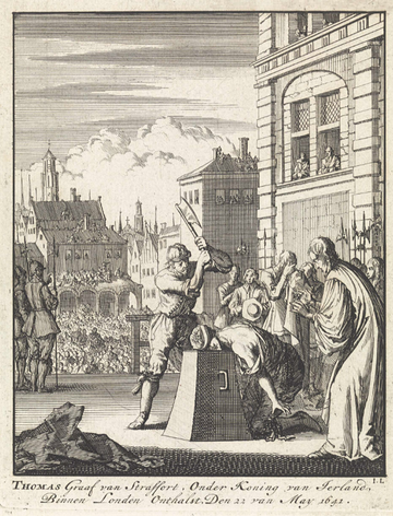 Etching, by Jan Luyken, depicting the execution of Thomas Wentworth, 1st Earl of Strafford in May 1641
