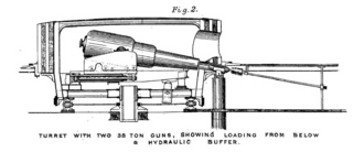 Thunderer's forward turret, as first constructed with manual ramming Thunderer turret - King 1875.png