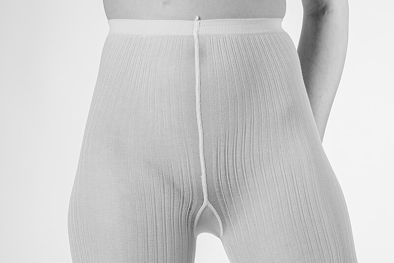 File:Tights - opaque - sheer to waist style in white - cotton and nylon  fabric mix - panty section
