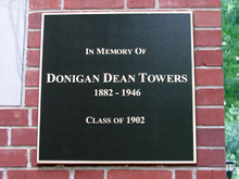 A commemorative plaque on Towers Hall Towers Plaque.png