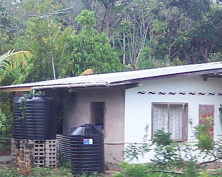 Water tanks collecting rainwater from the roof