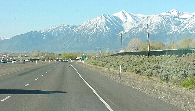 Southbound US 395 in Douglas County, about 3 miles (4.8 km) south of the I-580/US 50 intersection in Carson City