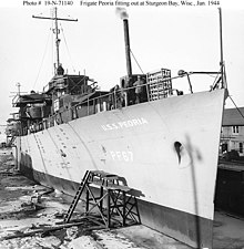 Peoria fitting out at Sturgeon Bay, Wisconsin, January 1944 USS Peoria (PF-67) at Sturgeon Bay.jpg