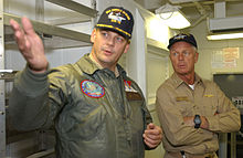 Touring the USS Ronald Reagan US Navy 030505-N-0696M-156 Adm. Frank Bowman (right) toured the Aircraft Intermediate Maintenance Department (AIMD) spaces aboard PCU Ronald Reagan.jpg