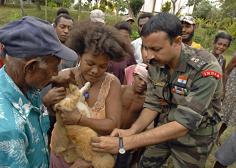 File:US Navy 070810-N-4954I-120 Lt. Col. Raveesh Chhajed, a veterinarian from the Indian Army, gives a family cat a rabies vaccination while onlookers gather to see the procedure.jpg