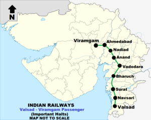 Valsad - Viramgam Passagierroute Map.png