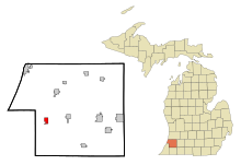 Van Buren County Michigan Sisällytetyt ja rekisteröimättömät alueet Hartford Highlighted.svg