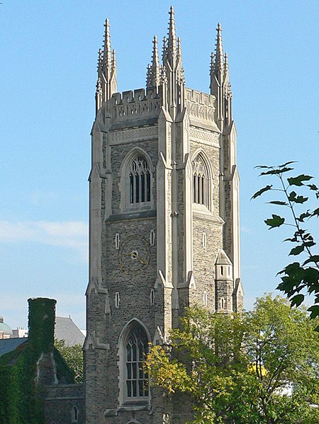 Soldiers' Tower, a memorial to alumni fallen in the World Wars, contains a 51-bell carillon.