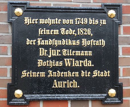 Gedenktafel für Tilemann Dothias Wiarda in Aurich.