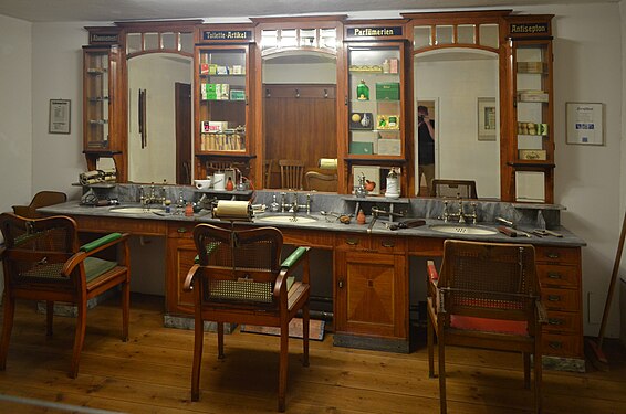 Barber shop in the Fichtelgebirge Museum, Wunsiedel, Germany.