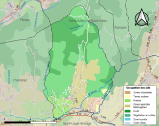 Barevná mapa znázorňující využití půdy.