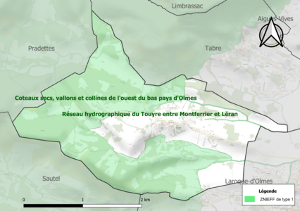 Carte des ZNIEFF de type 1 sur la commune.