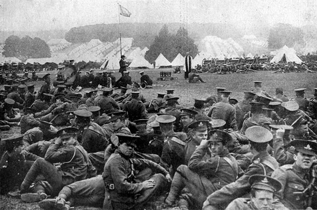 A church service at the 10th (Irish) Division's Basingstoke camp, 1915