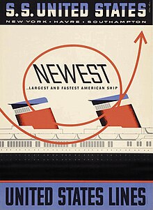 her funnels became an icon due to their unique color, shape, and size (promotional poster pictured) 1951 SS United States Travel Poster by Lester Thomas Beall (1).jpg