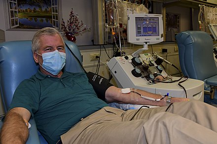 McDonnell donating plasma during the Covid-19 pandemic, October 2020