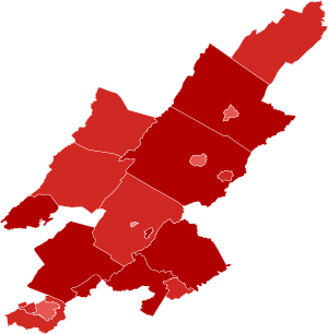 2010 general election in Virginia's 6th congressional district by county.svg