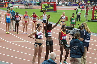Jepkosgei Kipyego and Jepkemoi Cheruiyot at the 2012 London Olympics 2012 Olympics - Womens 5000m start 4.jpg