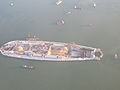 Hong Kong–Zhuhai–Macau Bridge with western artificial island construction site from air