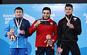 2018-10-11 Victory ceremony (Weightlifting Boys' 77kg) at 2018 Summer Youth Olympics by Sandro Halank-009.jpg