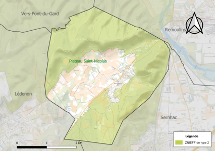 Carte de la ZNIEFF de type 2 sur la commune.