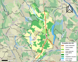 Barevná mapa znázorňující využití půdy.