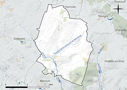 Carte en couleur présentant le réseau hydrographique de la commune