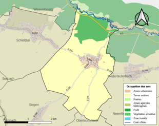 Kolorowa mapa przedstawiająca użytkowanie gruntów.