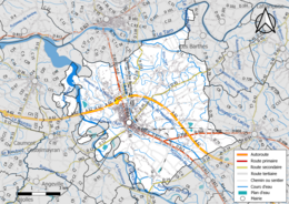 Réseaux hydrographique et routier de Castelsarrasin.