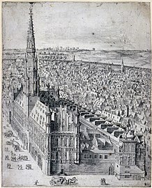 Brussels' Town Hall, engraving by Abraham van Santvoort after Leo van Heil, c. 1650