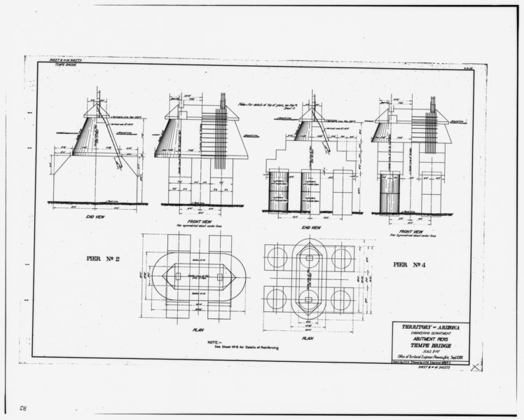 File:ABUTMENT PIERS Sheet 6 of 14 sheets dated September 12, 1911 - Ash Avenue Bridge, Spanning Salt River at Foot of Ash Avenue, Tempe, Maricopa County, AZ HAER ARIZ,7-TEMP,3-36.tif