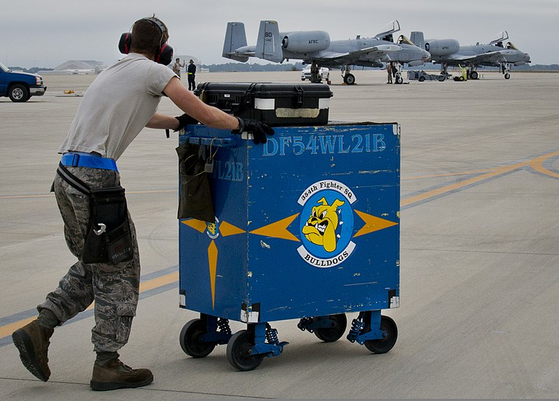 File:A U.S. Airman assigned to the 355th Aircraft Maintenance Squadron moves a tool box after preparing an A-10 Thunderbolt II aircraft for a sortie during the Combat Hammer air-to-ground weapon system evaluation 140219-F-OC707-104.jpg