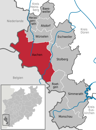 Lage der Stadt Aachen in der Städteregion Aachen