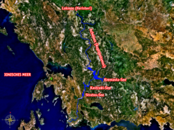Acheloos River - Greece - marked course DE.png
