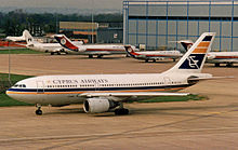 Cyprus Airways Airbus A310 departing Manchester Airport for Larnaca in 1991