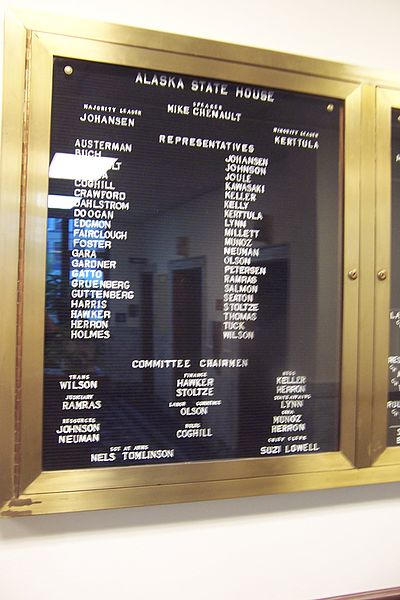 House of Representatives member directory in the hallway of the Capitol building. Taken in 2009, this shows the House membership during the 26th Legis